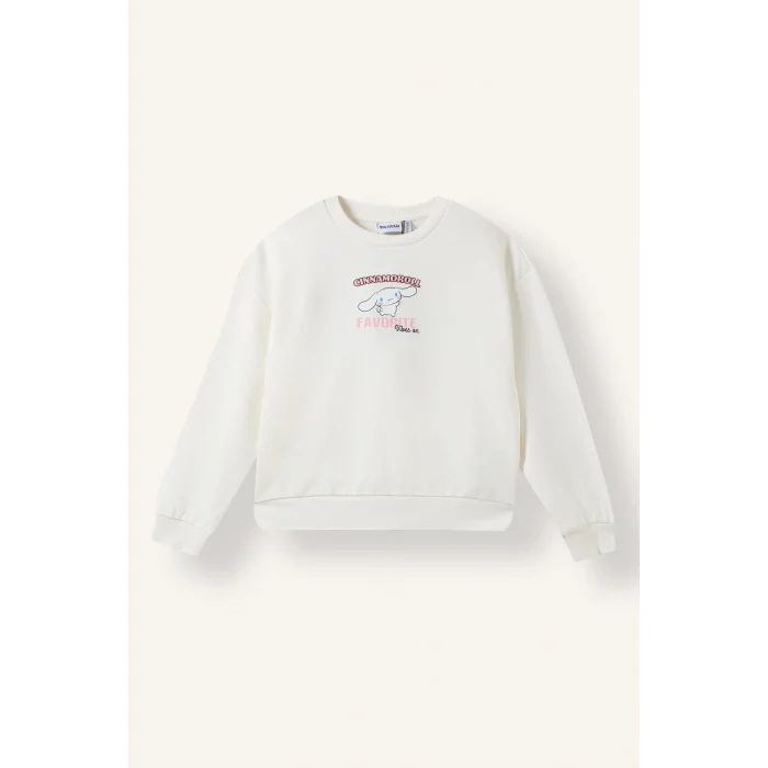 Defacto I3549A8ER105 Ekru Cinnamoroll Baskılı Relaxed Fit Bisiklet Yaka Sweatshirt Kız Çocuk