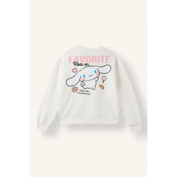 Defacto I3549A8ER105 Ekru Cinnamoroll Baskılı Relaxed Fit Bisiklet Yaka Sweatshirt Kız Çocuk
