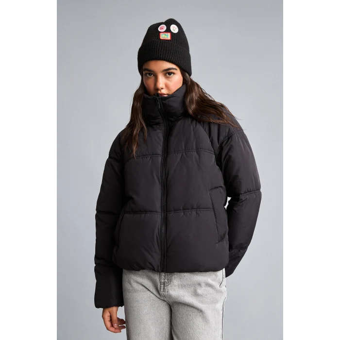 Defacto H3822AXBK81 Siyah Regular Fit Dik Yaka Şişme Mont