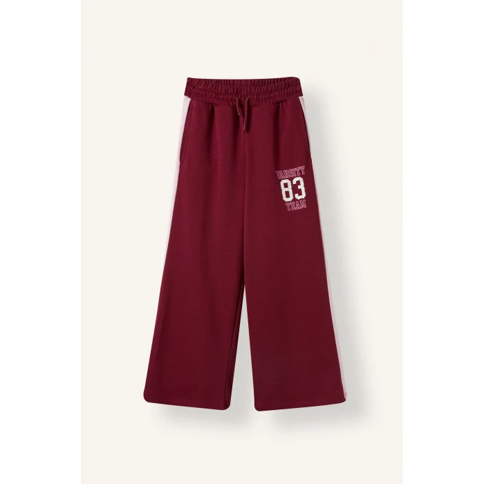 Defacto I7533A8BR204 Bordo Yan Şeritli Kolej Baskılı Wide Leg Eşofman Altı Kız Çocuk