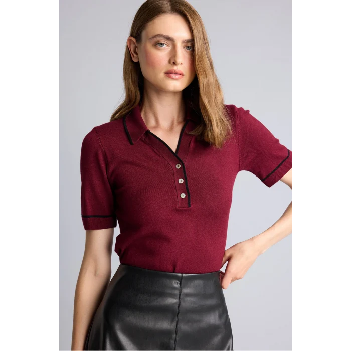 Defacto G9226AXBR506 Bordo Ultra Yumuşak Regular Fıt Polo Yaka Kısa Kollu Tişört