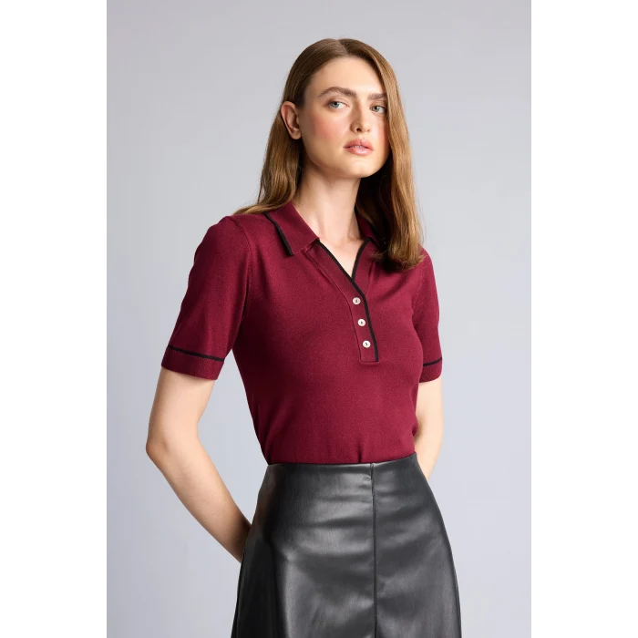 Defacto G9226AXBR506 Bordo Ultra Yumuşak Regular Fıt Polo Yaka Kısa Kollu Tişört