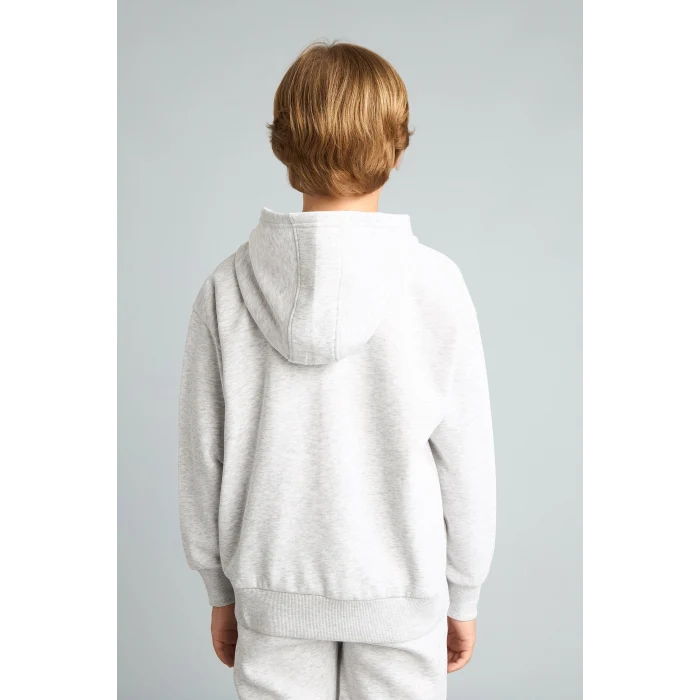 Defacto H9681A8GR400 Gri Baskılı Kapüşonlu Fermuarlı Cepli Sweatshirt Hırka Erkek Çocuk