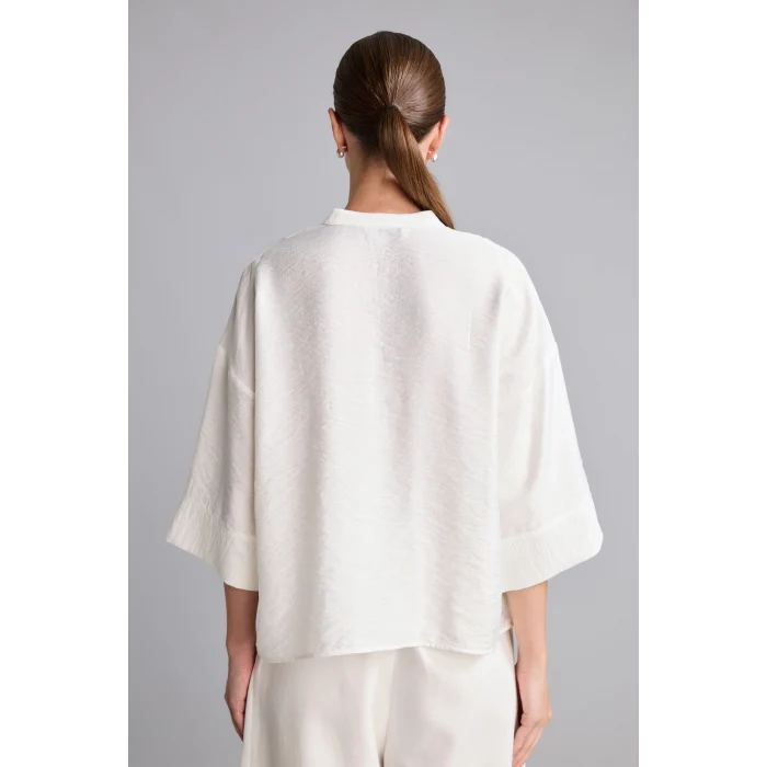 Defacto I8515AXWT32 Beyaz Oversize Hakim Yaka Brit Düğmeli Uzun Kollu Basic Bluz