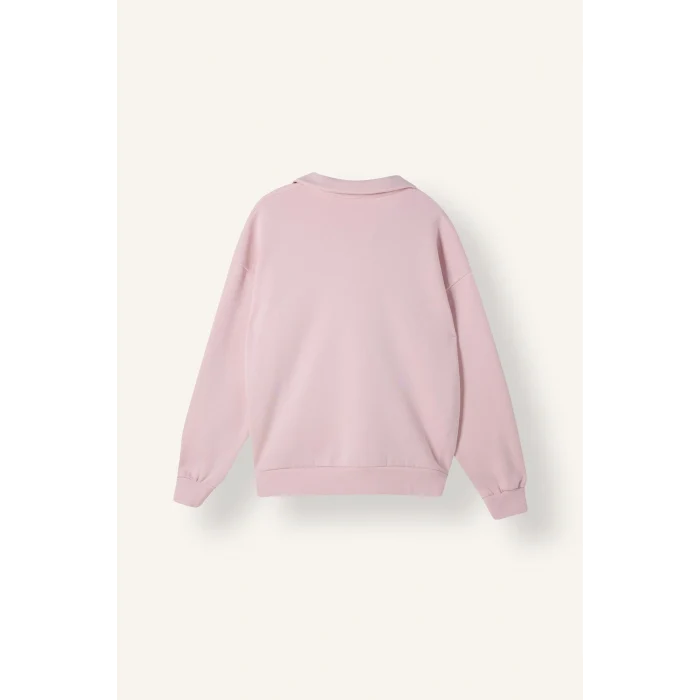Defacto I6215AXPN38 Pembe Regular Fıt Kaçık Yaka Baskılı Kalın Sweatshirt Kumaşı Sweatshirt