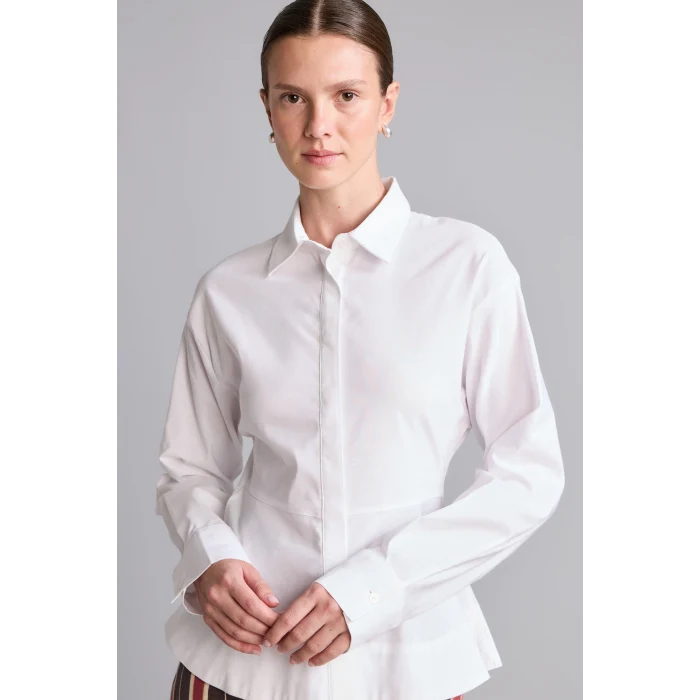 Defacto I4741AXWT36 Beyaz Fıtted Bengalin Peplum Uzun Kollu Gömlek