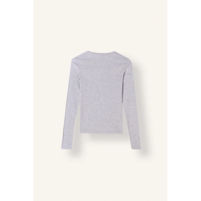 Defacto I6397AXGR256 Gri Fitted Fitilli Yarım Düğmeli Henley Yaka Uzun Kollu Basic Tişört