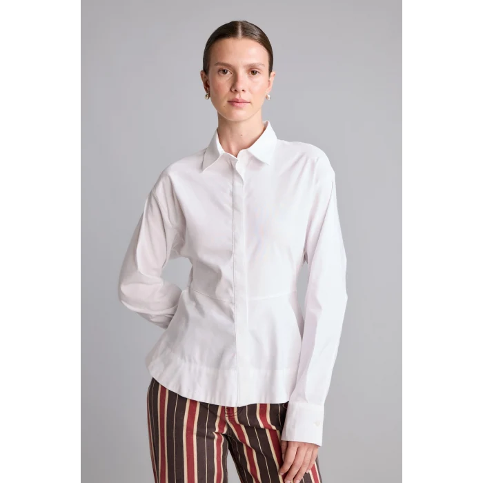 Defacto I4741AXWT36 Beyaz Fıtted Bengalin Peplum Uzun Kollu Gömlek