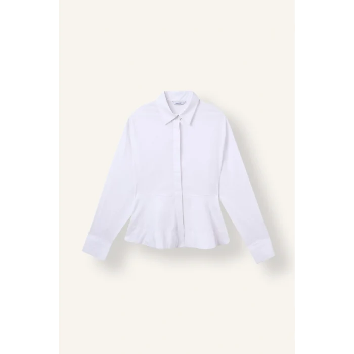 Defacto I4741AXWT36 Beyaz Fıtted Bengalin Peplum Uzun Kollu Gömlek