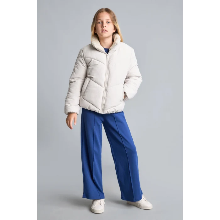Defacto H8014A8ER37 Ekru Oversize Peluş Yaka İçi Detaylı Kapitone Fermuarlı Şişme Mont Kız Çocuk