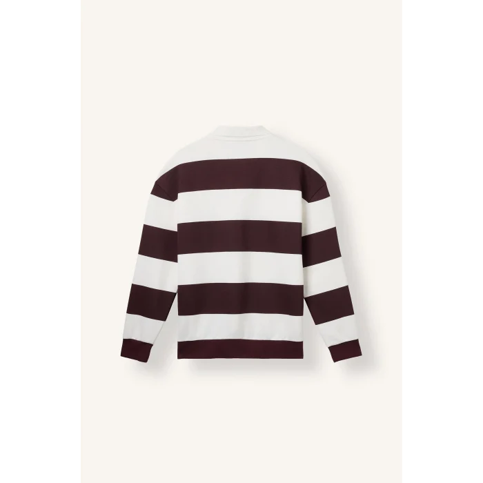 Defacto F0857AXBR150 Bordo Boxy Fit Rahat Kesim Polo Yaka Düğmeli Çizgili Sweatshirt