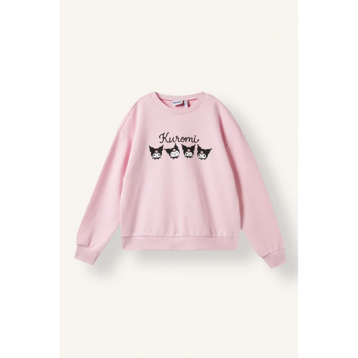 Defacto I5070A8PN47 Pembe Kuromi Relaxed Fit Bisiklet Yaka Baskılı Sweatshirt Kız Çocuk
