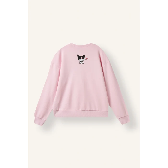 Defacto I5070A8PN47 Pembe Kuromi Relaxed Fit Bisiklet Yaka Baskılı Sweatshirt Kız Çocuk