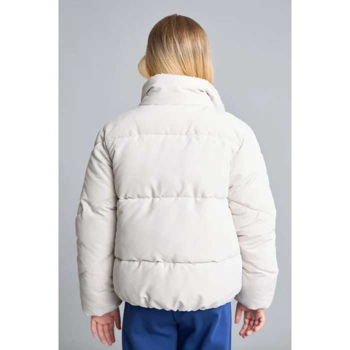 Defacto H8014A8ER37 Ekru Oversize Peluş Yaka İçi Detaylı Kapitone Fermuarlı Şişme Mont Kız Çocuk