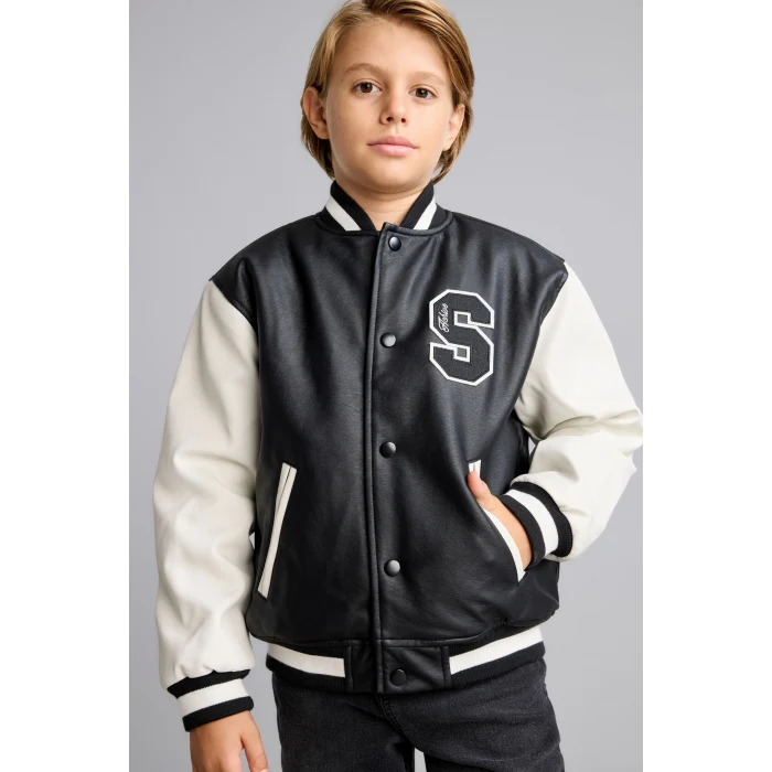 Defacto G9514A8BK27 Siyah Kolej Yaka Bomber Tafta Mont Erkek Çocuk