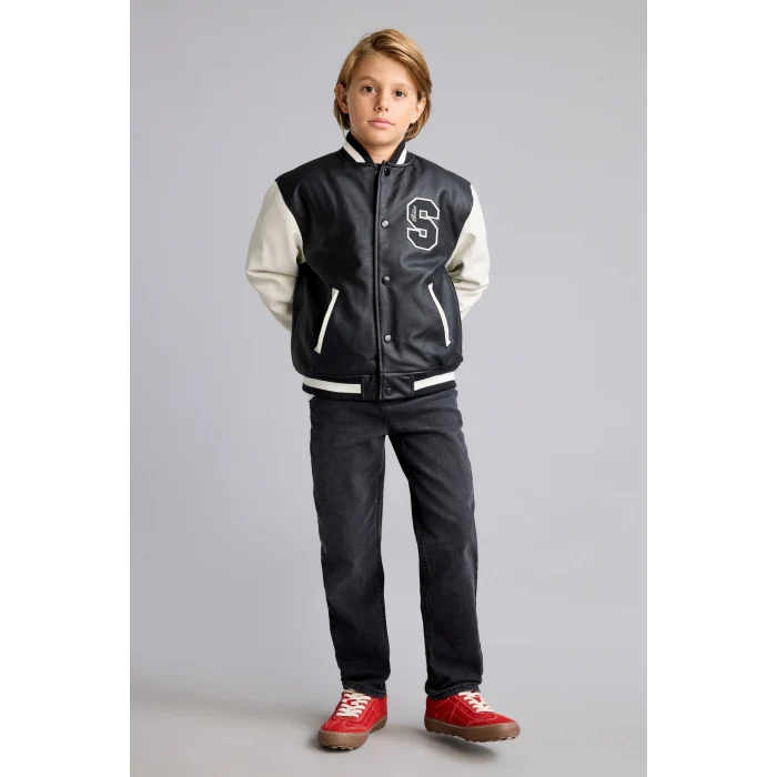 Defacto G9514A8BK27 Siyah Kolej Yaka Bomber Tafta Mont Erkek Çocuk