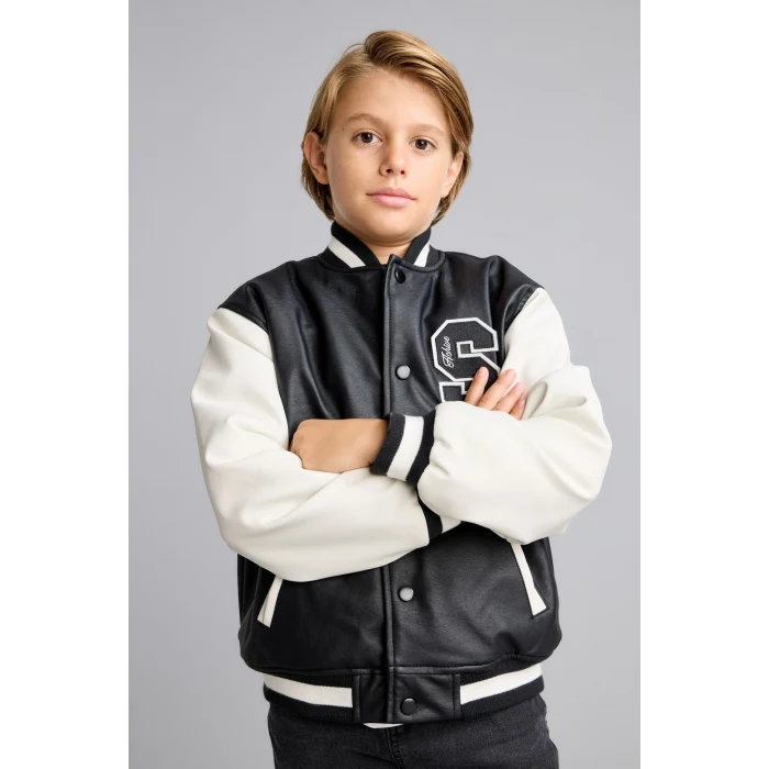 Defacto G9514A8BK27 Siyah Kolej Yaka Bomber Tafta Mont Erkek Çocuk
