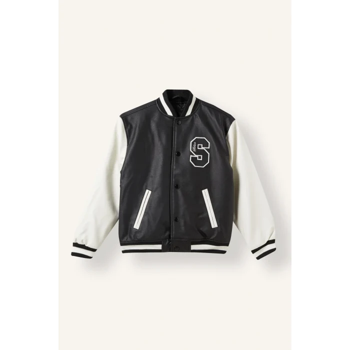 Defacto G9514A8BK27 Siyah Kolej Yaka Bomber Tafta Mont Erkek Çocuk
