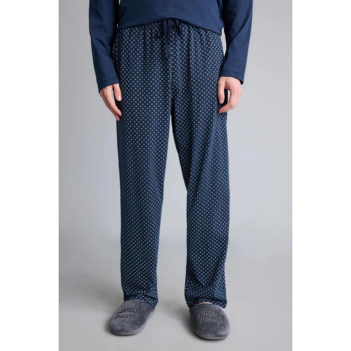 Defacto I2490AXNV135 Lacivert %100 Pamuk New Regular Fit Henley Yaka Cepli Uzun Kollu 2li Pijama Takımı