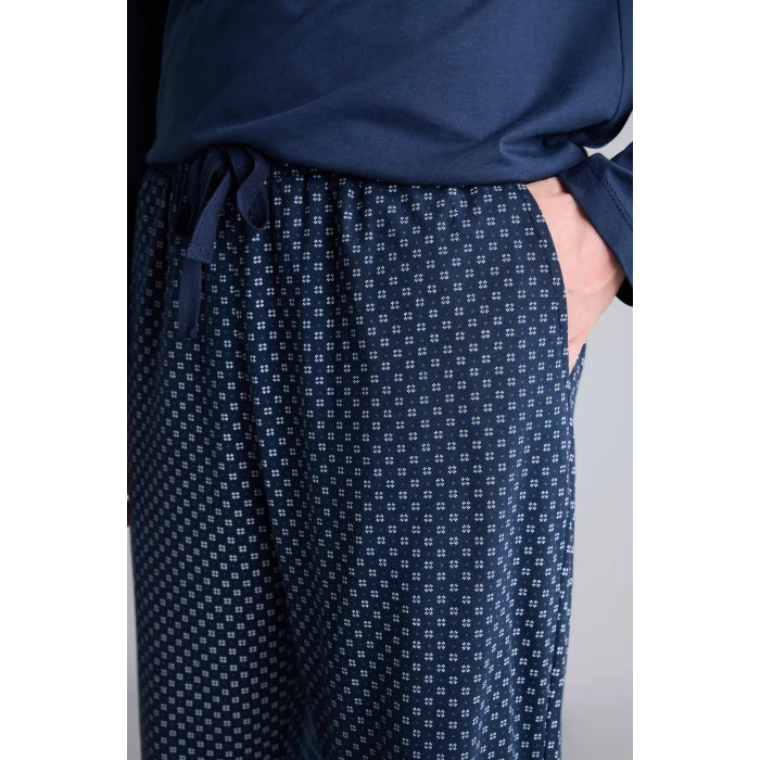 Defacto I2490AXNV135 Lacivert %100 Pamuk New Regular Fit Henley Yaka Cepli Uzun Kollu 2li Pijama Takımı