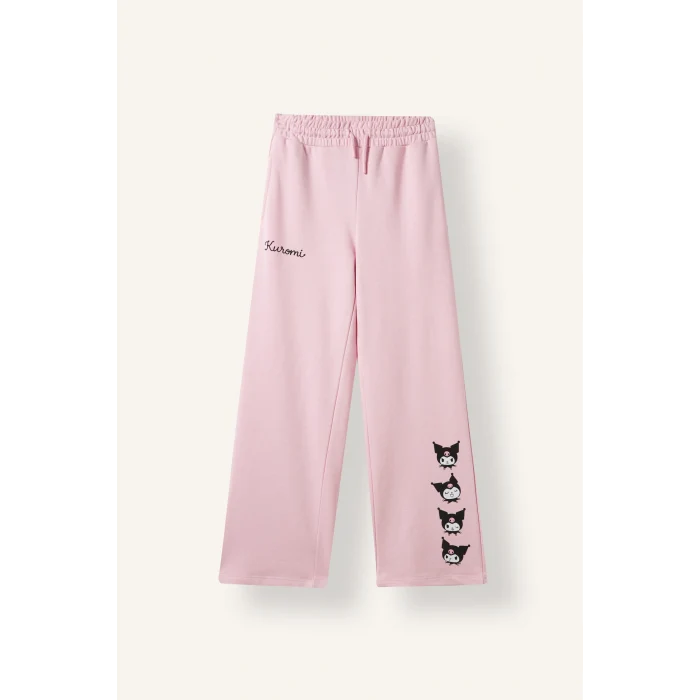 Defacto I5112A8PN47 Pembe Kuromi Baskılı Wide Leg Eşofman Altı Kız Çocuk