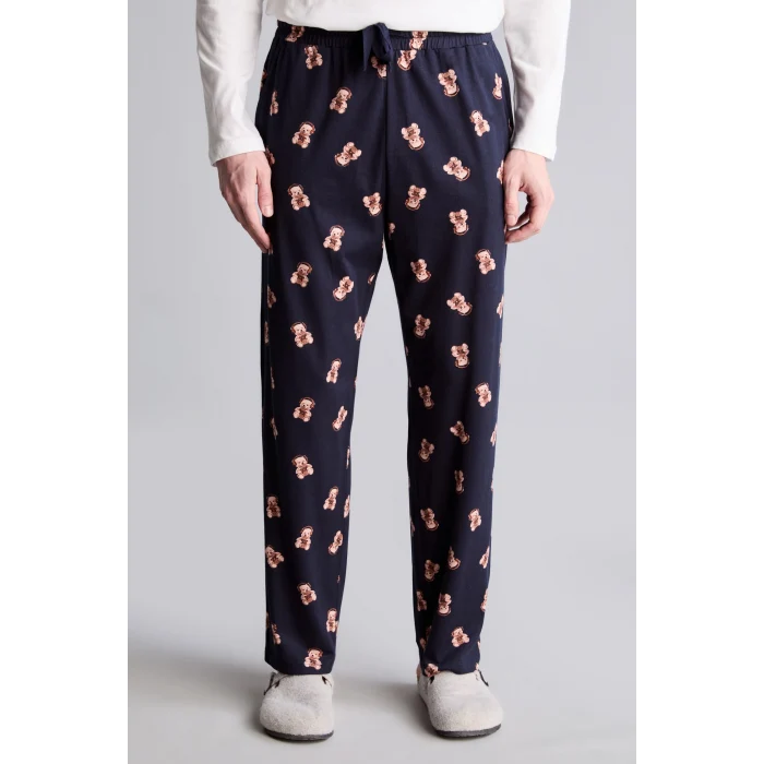 Defacto I3176AXER98 Ekru %100 Pamuk Regular Fit Baskılı Uzun Kollu 2li Pijama Takımı