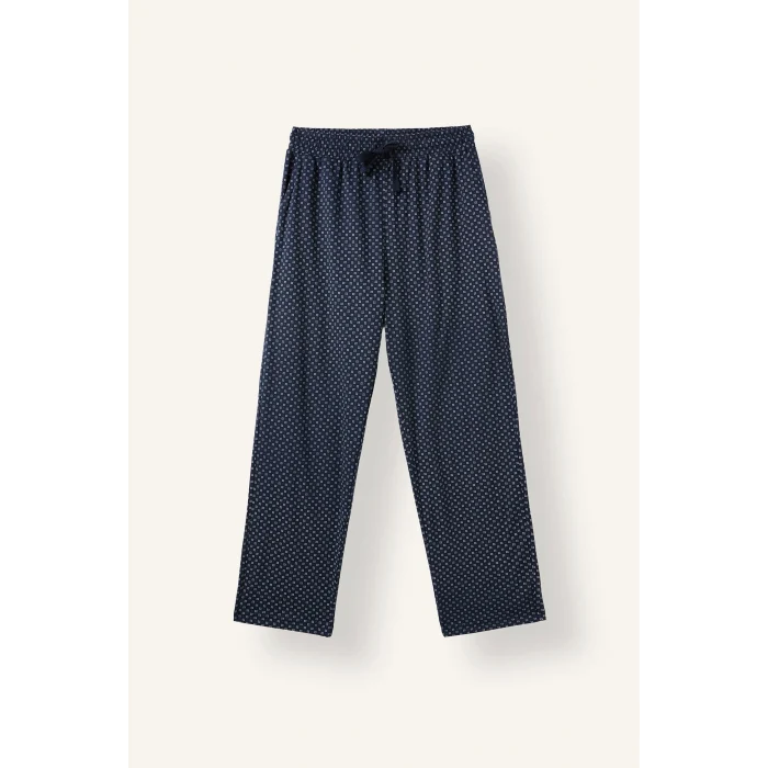 Defacto I2490AXNV135 Lacivert %100 Pamuk New Regular Fit Henley Yaka Cepli Uzun Kollu 2li Pijama Takımı