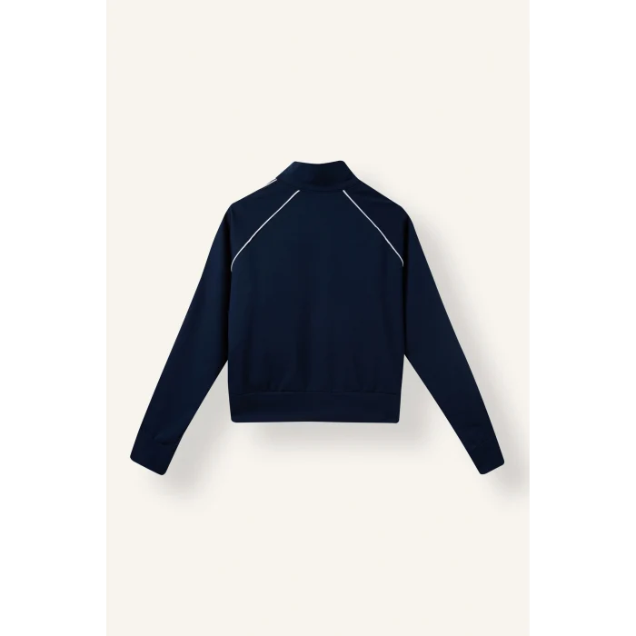 Defacto I8957AXNV238 Lacivert Standart Fit Dik Yaka Şerit Detaylı Fermuarlı Basic Sweatshirt Hırka