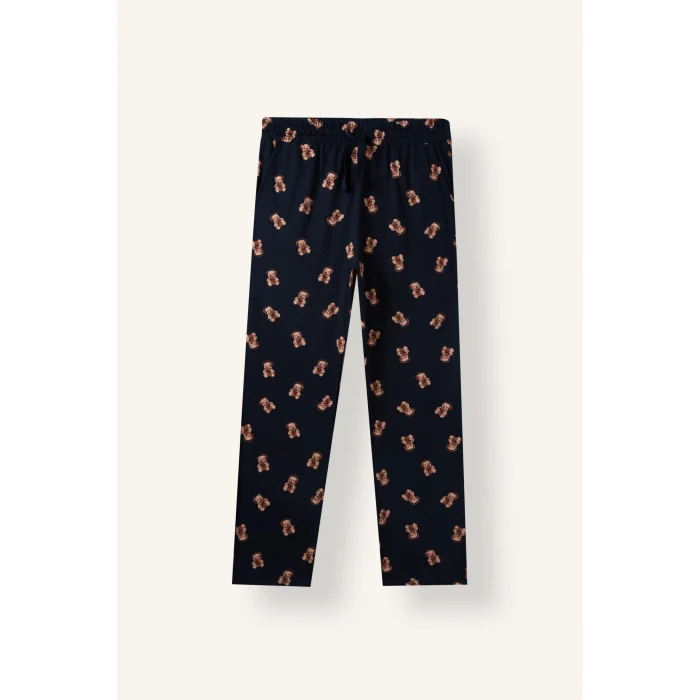 Defacto I3176AXER98 Ekru %100 Pamuk Regular Fit Baskılı Uzun Kollu 2li Pijama Takımı