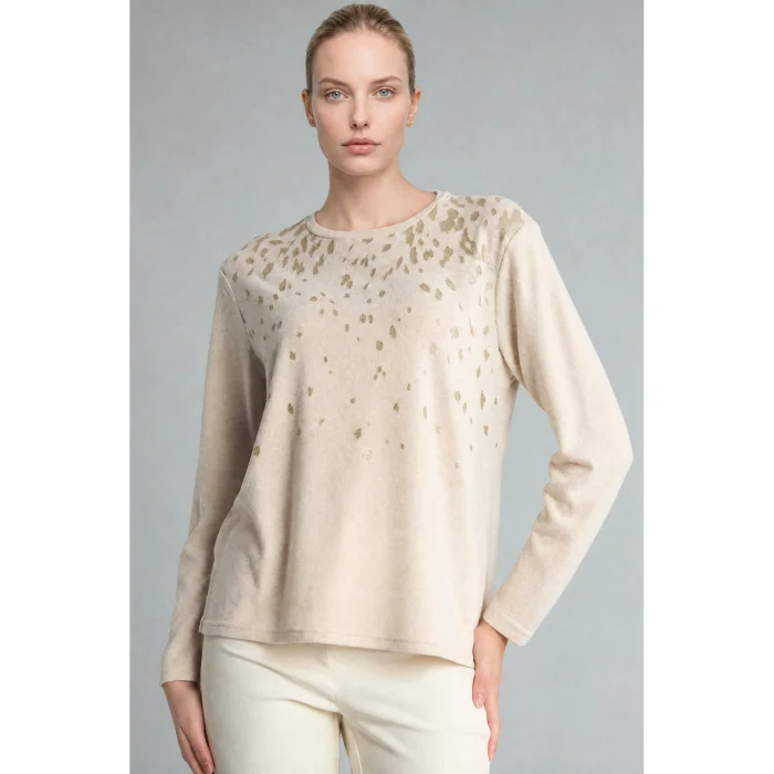 Defacto E9895AXBG322 Bej Regular Fit Bisiklet Yaka Desenli Uzun Kollu Tişört
