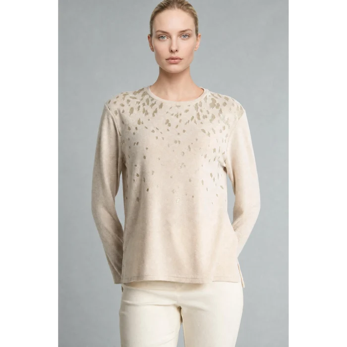Defacto E9895AXBG322 Bej Regular Fit Bisiklet Yaka Desenli Uzun Kollu Tişört
