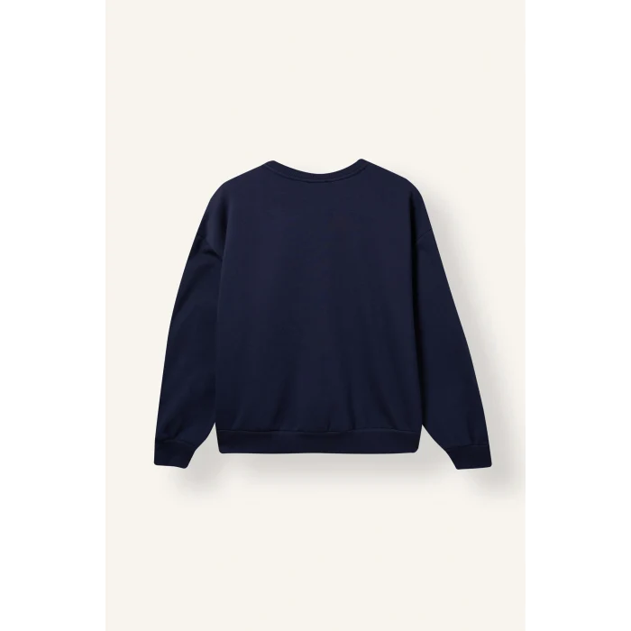 Defacto I6356AXNV241 Lacivert %100 Pamuk Oversize Bisiklet Yaka Boston Baskılı Sweatshirt