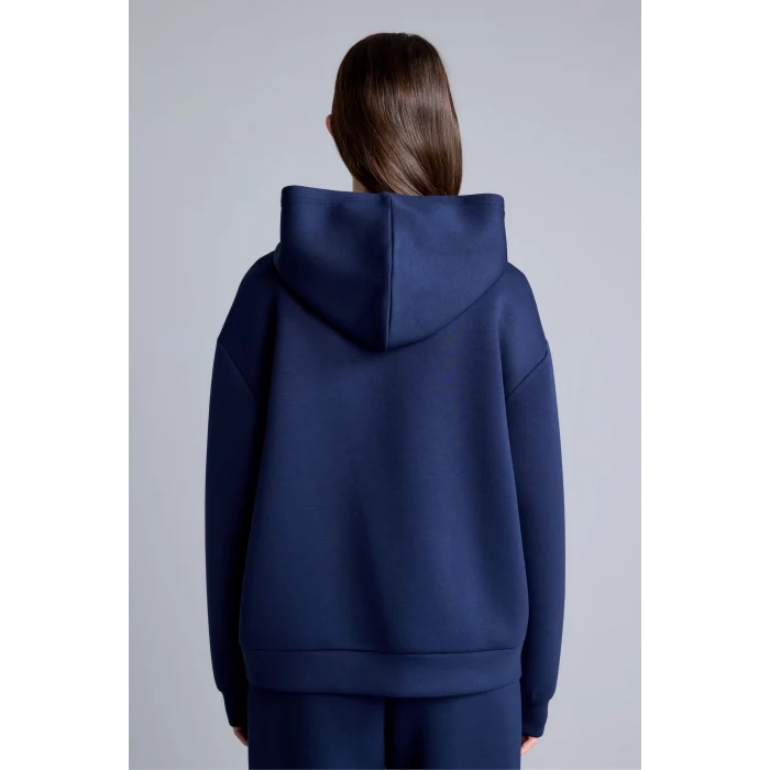 Defacto H5571AXNV241 Lacivert Relaxed Fit Kapüşonlu Fermuarlı Cepli Skuba Kumaş Basic Sweatshirt Hırka