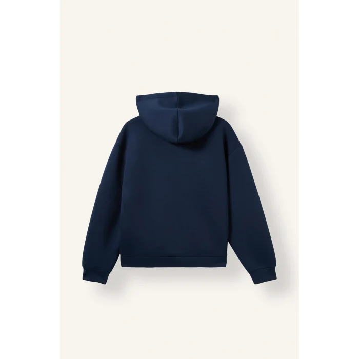 Defacto H5571AXNV241 Lacivert Relaxed Fit Kapüşonlu Fermuarlı Cepli Skuba Kumaş Basic Sweatshirt Hırka