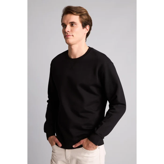 Defacto E8339AXBK81 Siyah Pamuklu Regular Fit Basic Sweatshirt
