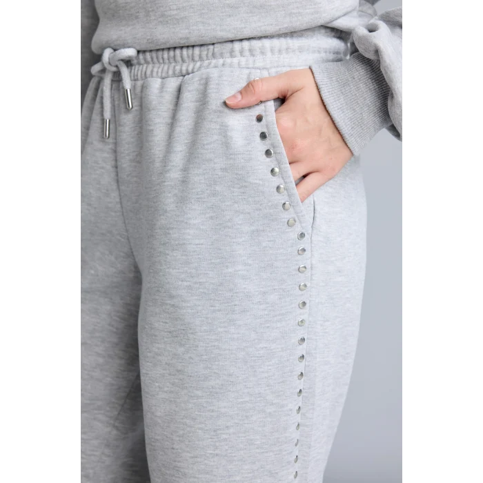 Defacto I3344AXGR93 Gri Straıght Fıt İşlemeli Beli Lastikli Geniş Paça Eşofman Altı
