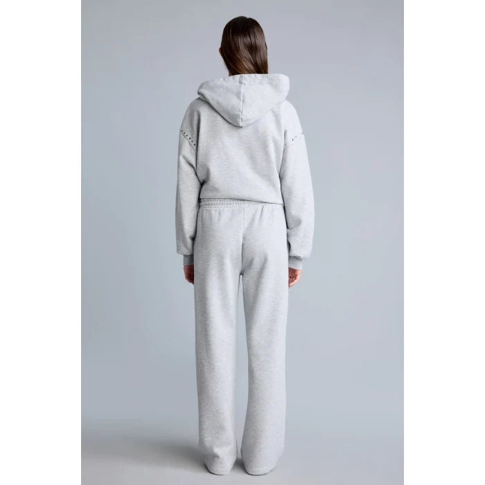 Defacto I3344AXGR93 Gri Straıght Fıt İşlemeli Beli Lastikli Geniş Paça Eşofman Altı