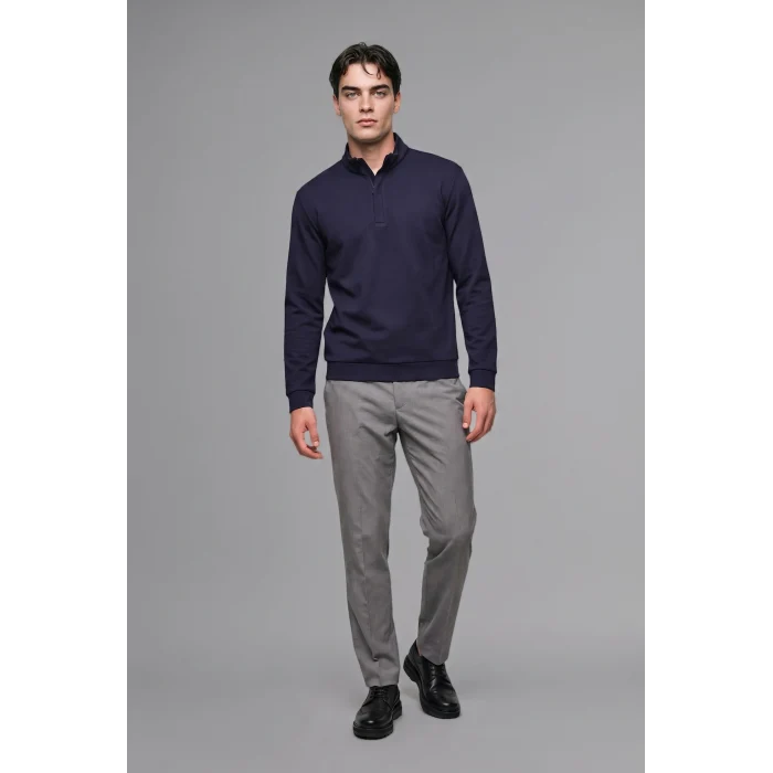 Defacto F2821AXNV246 Lacivert Regular Fıt Dik Yaka Yarım Fermuarlı Sweatshirt