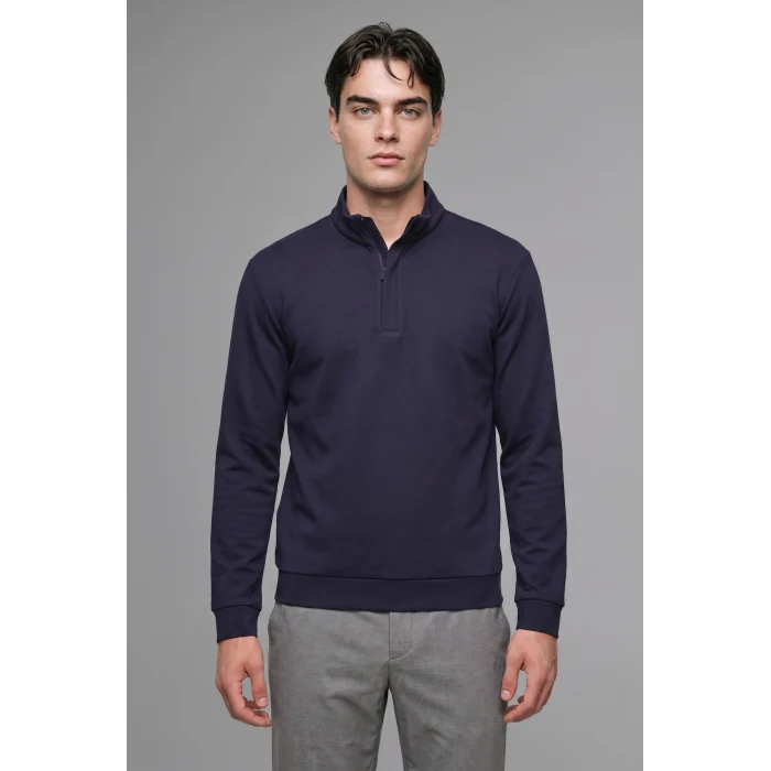 Defacto F2821AXNV246 Lacivert Regular Fıt Dik Yaka Yarım Fermuarlı Sweatshirt