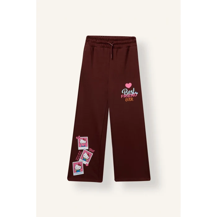 Defacto I5111A8BR162 Bordo Hello Kitty Baskılı Wide Leg Eşofman Altı Kız Çocuk