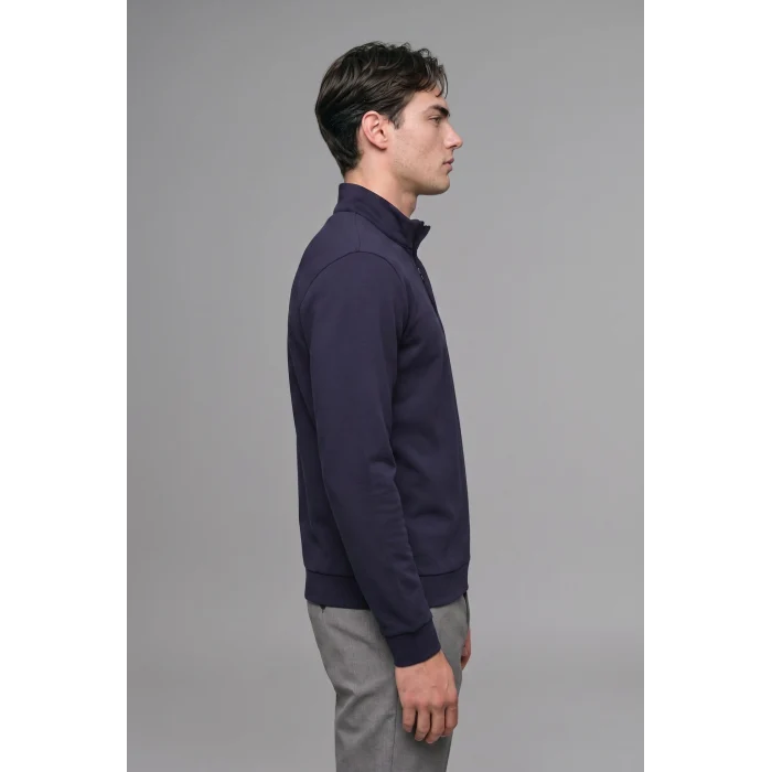 Defacto F2821AXNV246 Lacivert Regular Fıt Dik Yaka Yarım Fermuarlı Sweatshirt