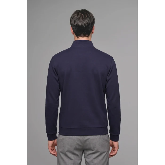 Defacto F2821AXNV246 Lacivert Regular Fıt Dik Yaka Yarım Fermuarlı Sweatshirt