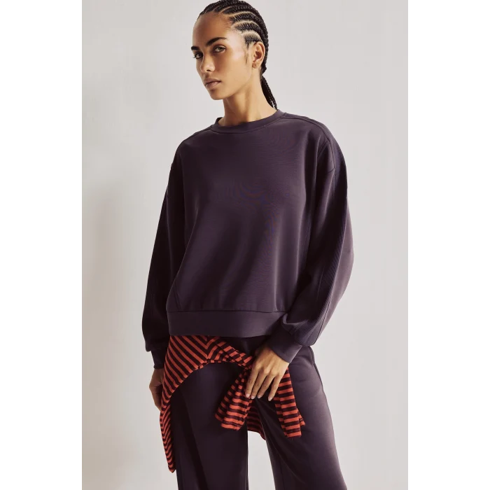 Defacto H4536AXPR467 Mor Ultra Yumuşak Oversize Bisiklet Yaka Dikiş Detaylı Modal Sporcu Basic Sweatshirt