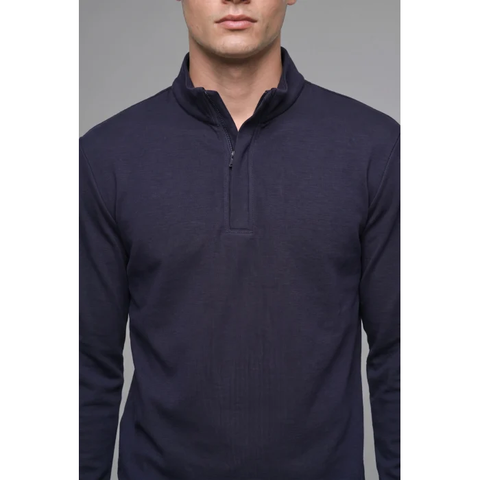 Defacto F2821AXNV246 Lacivert Regular Fıt Dik Yaka Yarım Fermuarlı Sweatshirt