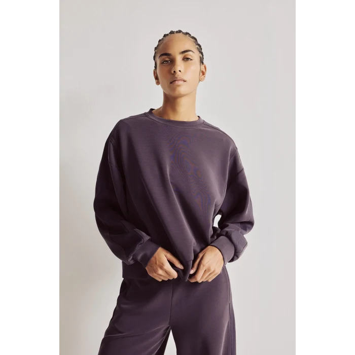 Defacto H4536AXPR467 Mor Ultra Yumuşak Oversize Bisiklet Yaka Dikiş Detaylı Modal Sporcu Basic Sweatshirt