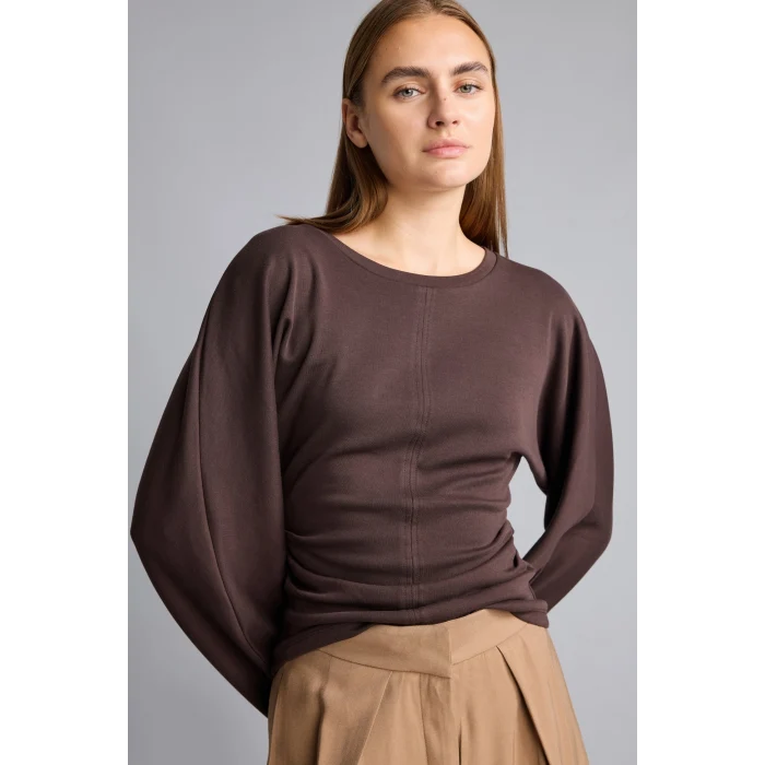 Defacto I8183AXBN267 Kahve %100 Pamuk Dikiş Detaylı Slim Fit Bisiklet Yaka Uzun Kollu Basic Tişört