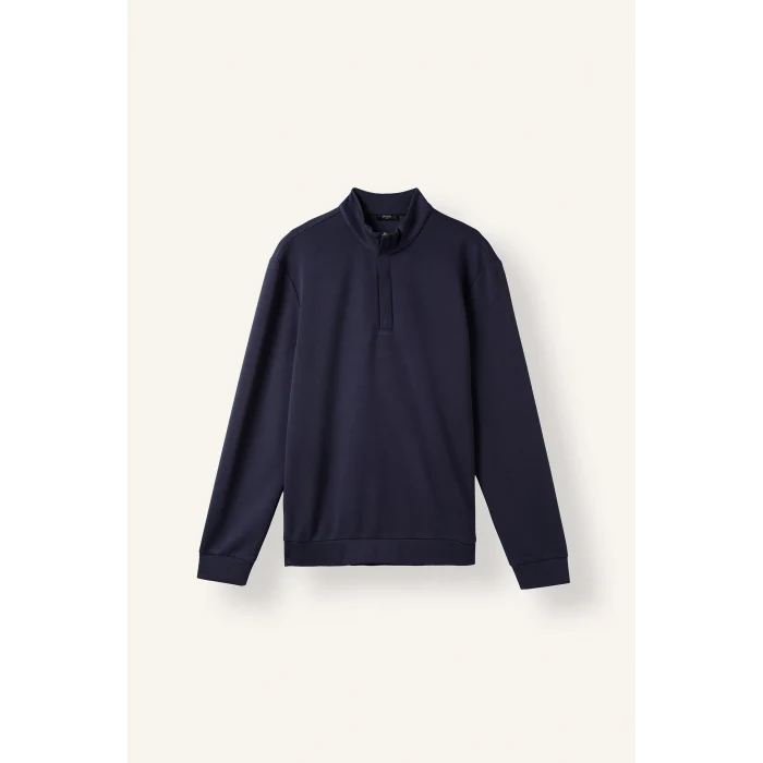 Defacto F2821AXNV246 Lacivert Regular Fıt Dik Yaka Yarım Fermuarlı Sweatshirt