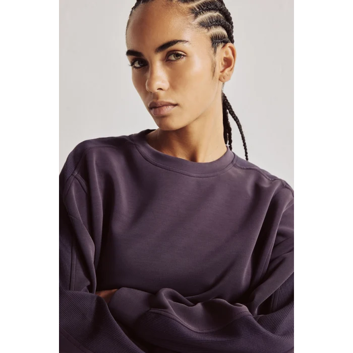 Defacto H4536AXPR467 Mor Ultra Yumuşak Oversize Bisiklet Yaka Dikiş Detaylı Modal Sporcu Basic Sweatshirt