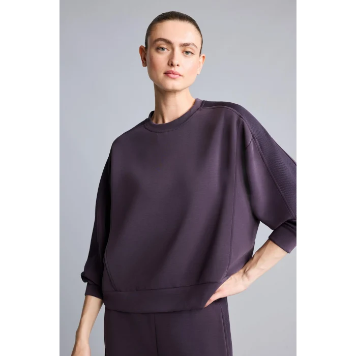Defacto H4536AXPR467 Mor Ultra Yumuşak Oversize Bisiklet Yaka Dikiş Detaylı Modal Sporcu Basic Sweatshirt