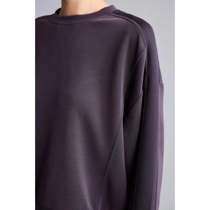 Defacto H4536AXPR467 Mor Ultra Yumuşak Oversize Bisiklet Yaka Dikiş Detaylı Modal Sporcu Basic Sweatshirt
